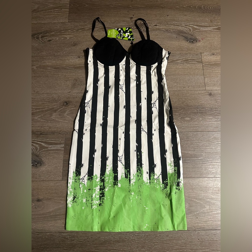 Black and Green Striped Mini Dress